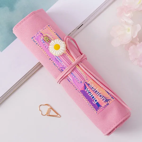 Sakura Holographic Canvas Roll Up Pencil Case