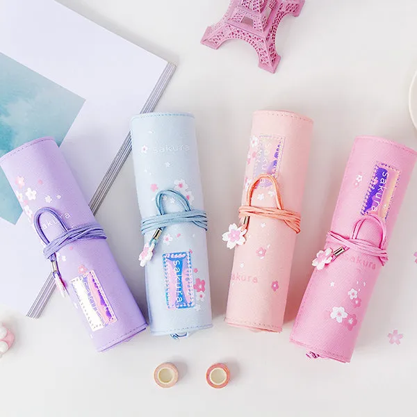 Sakura Holographic Canvas Roll Up Pencil Case