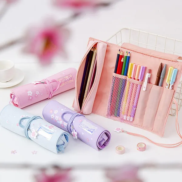 Sakura Holographic Canvas Roll Up Pencil Case