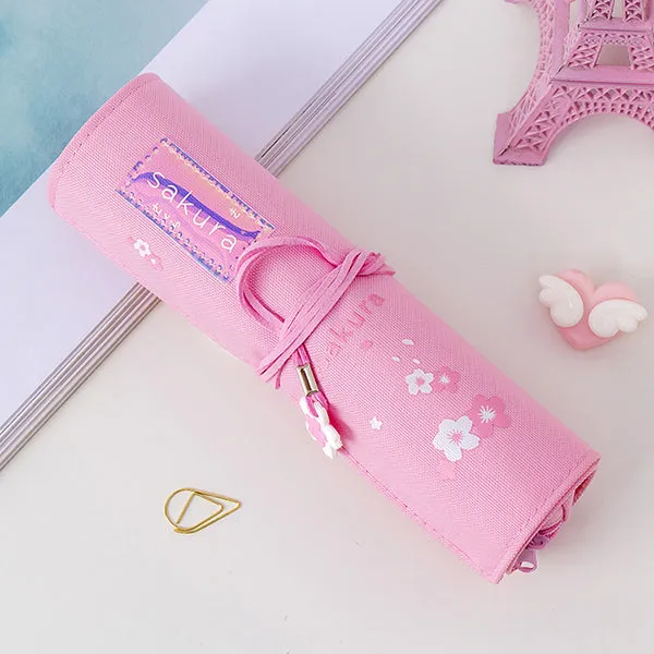 Sakura Holographic Canvas Roll Up Pencil Case