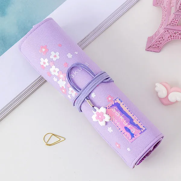 Sakura Holographic Canvas Roll Up Pencil Case