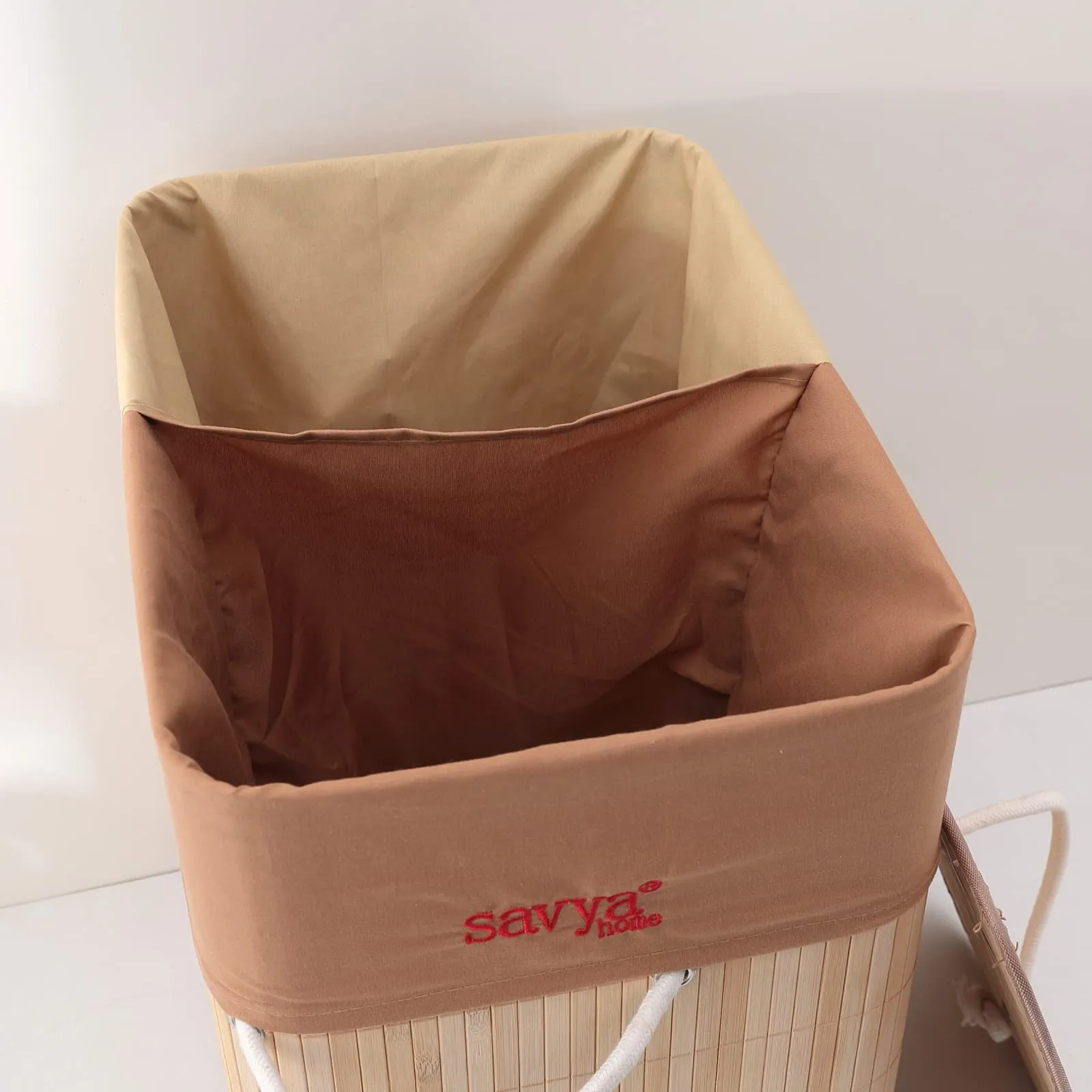 SAVYA HOME Bamboo Laundry basket with lid | Laundry bags for clothes | Foldable & Durable with liner bag | Perfect cloth basket, toys organiser storage | Light Brown (1) (1) (Pack of 1) (1)