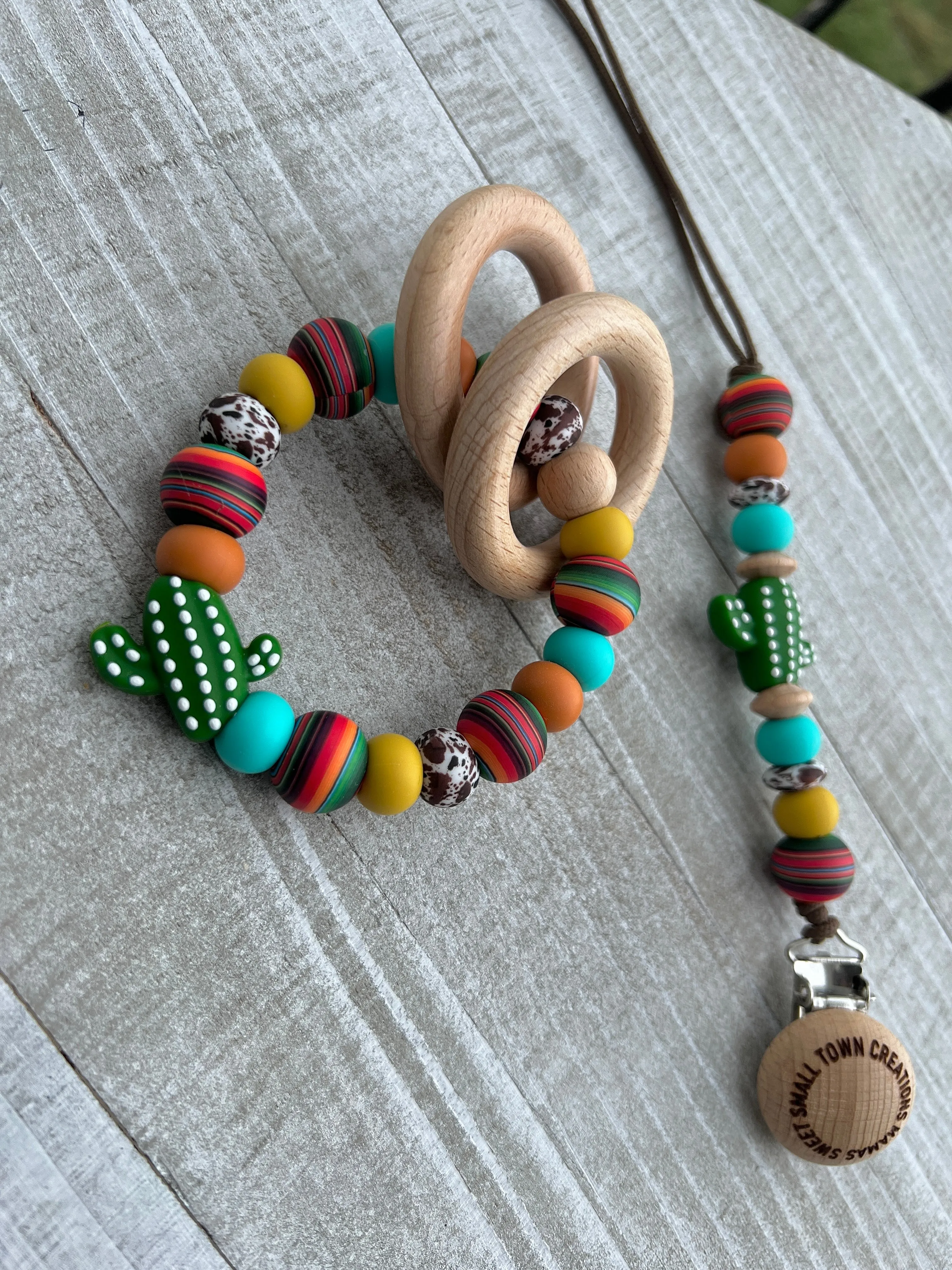 Serape Brown Cow Cactus Teether Set