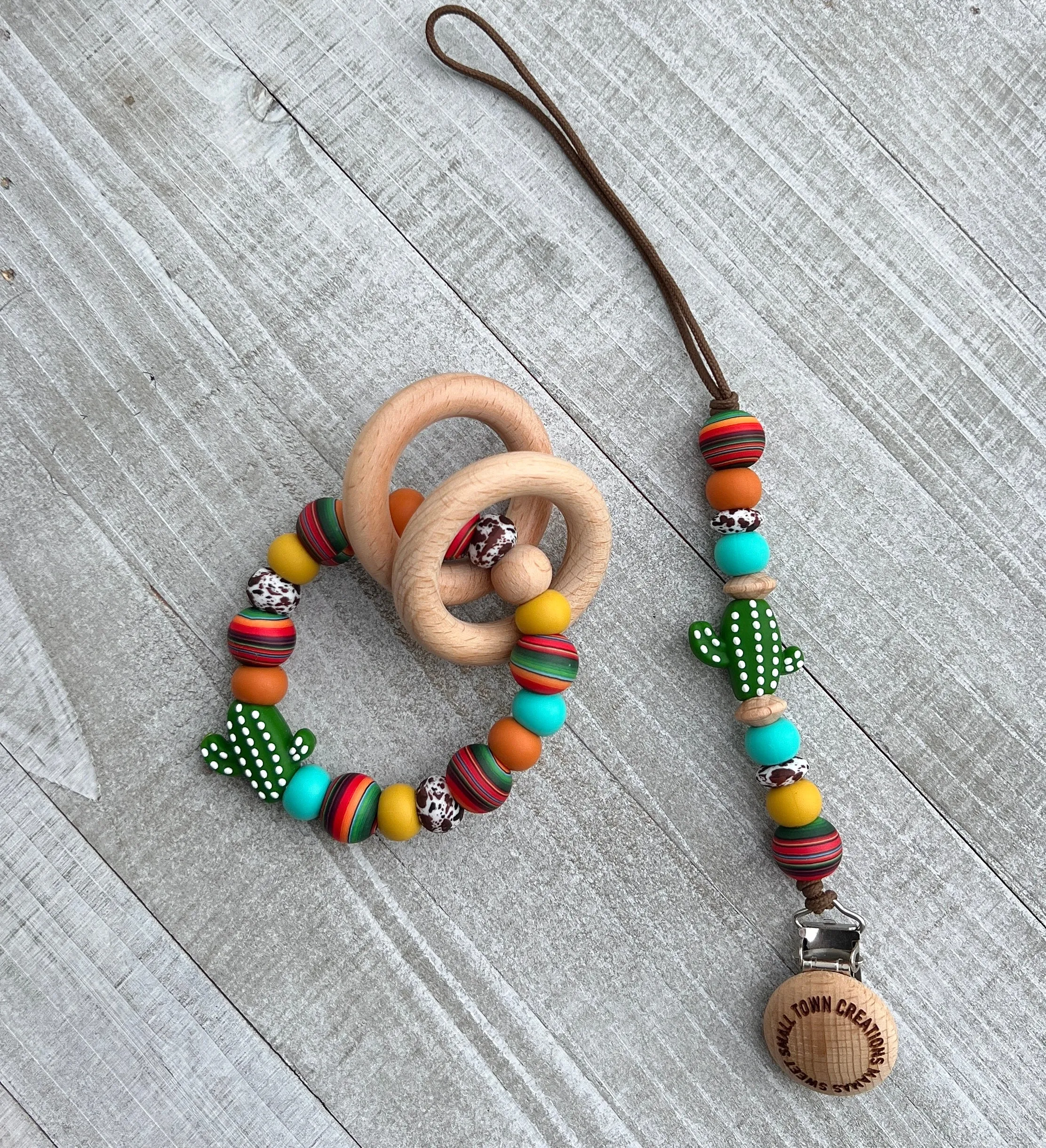 Serape Brown Cow Cactus Teether Set