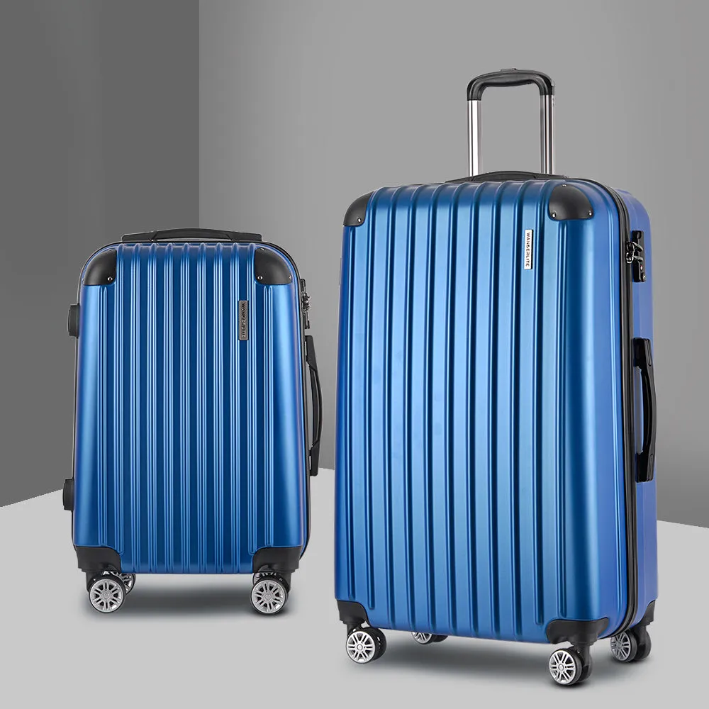 Set of 2 Luggage Trolley Suitcase Sets Travel TSA Hard Case Blue