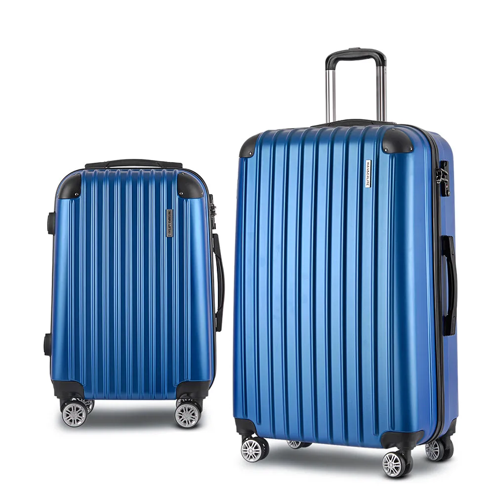 Set of 2 Luggage Trolley Suitcase Sets Travel TSA Hard Case Blue