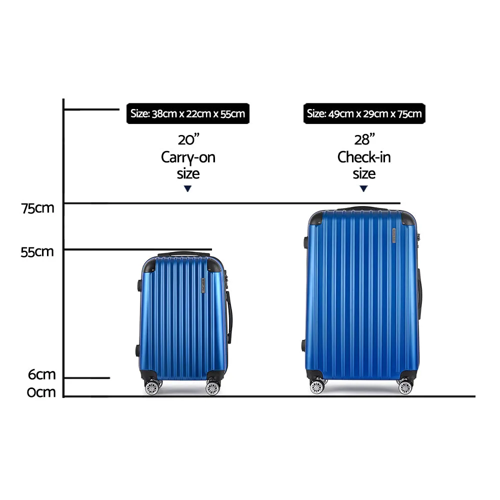 Set of 2 Luggage Trolley Suitcase Sets Travel TSA Hard Case Blue