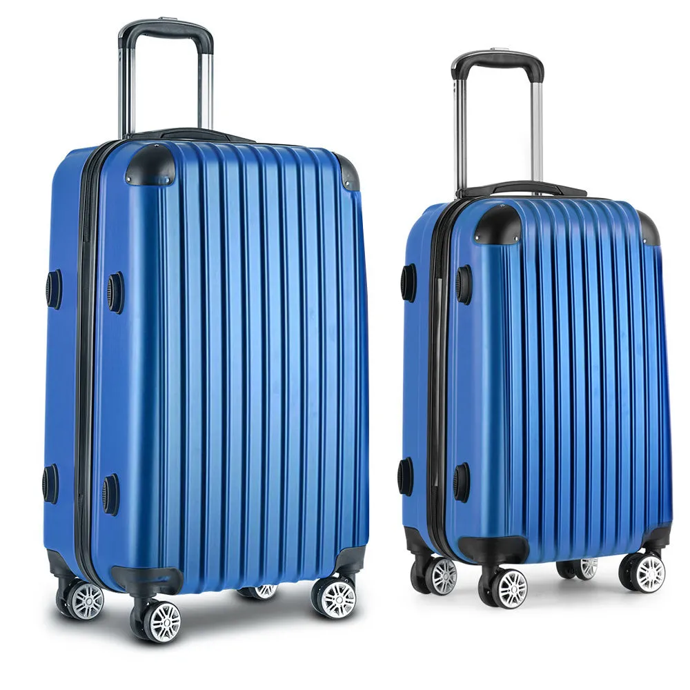 Set of 2 Luggage Trolley Suitcase Sets Travel TSA Hard Case Blue