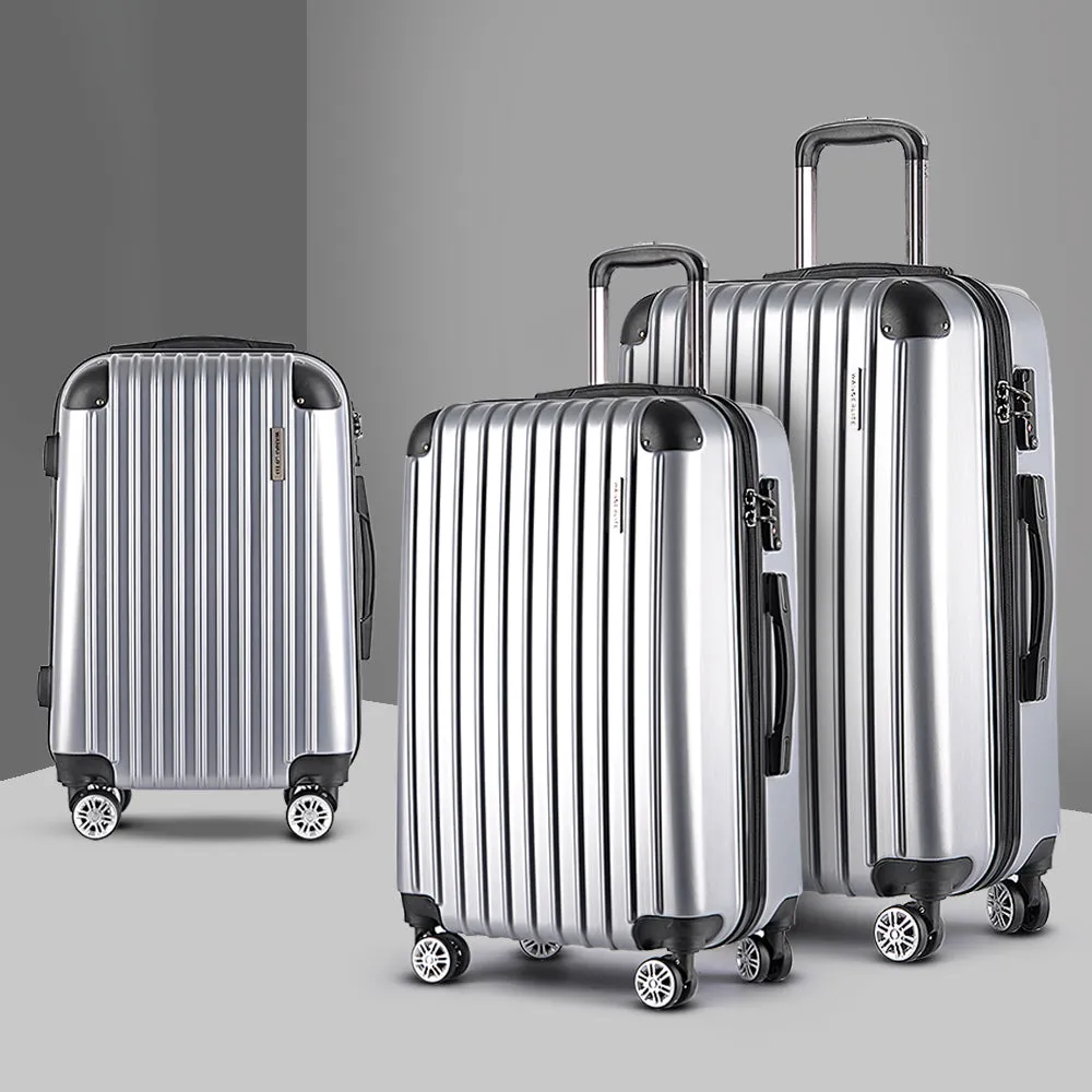 Set of 3 Luggage Sets Trolley Travel Suitcases TSA Hard Case Silver