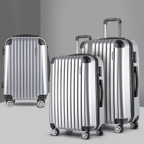 Set of 3 Luggage Sets Trolley Travel Suitcases TSA Hard Case Silver