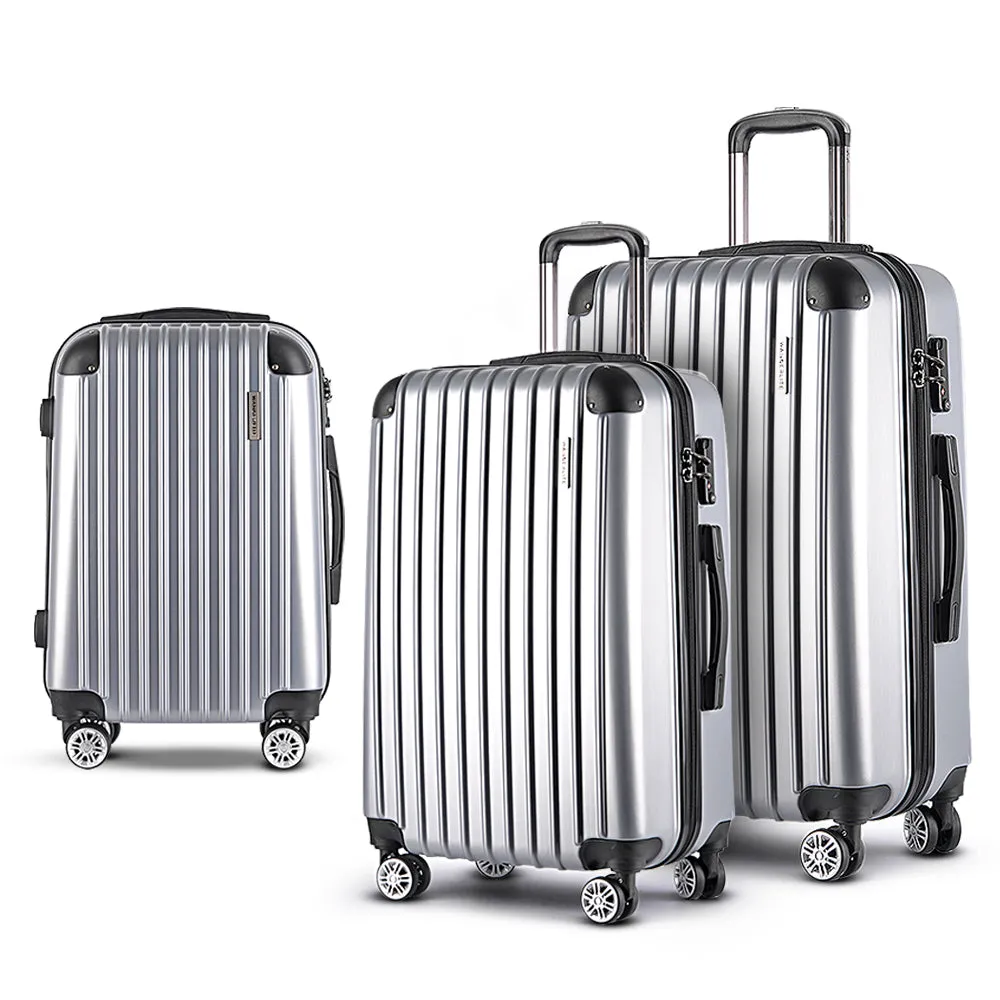 Set of 3 Luggage Sets Trolley Travel Suitcases TSA Hard Case Silver