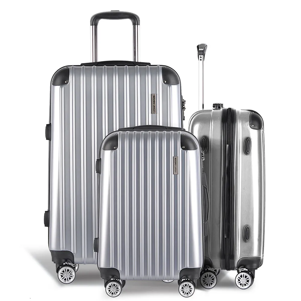 Set of 3 Luggage Sets Trolley Travel Suitcases TSA Hard Case Silver