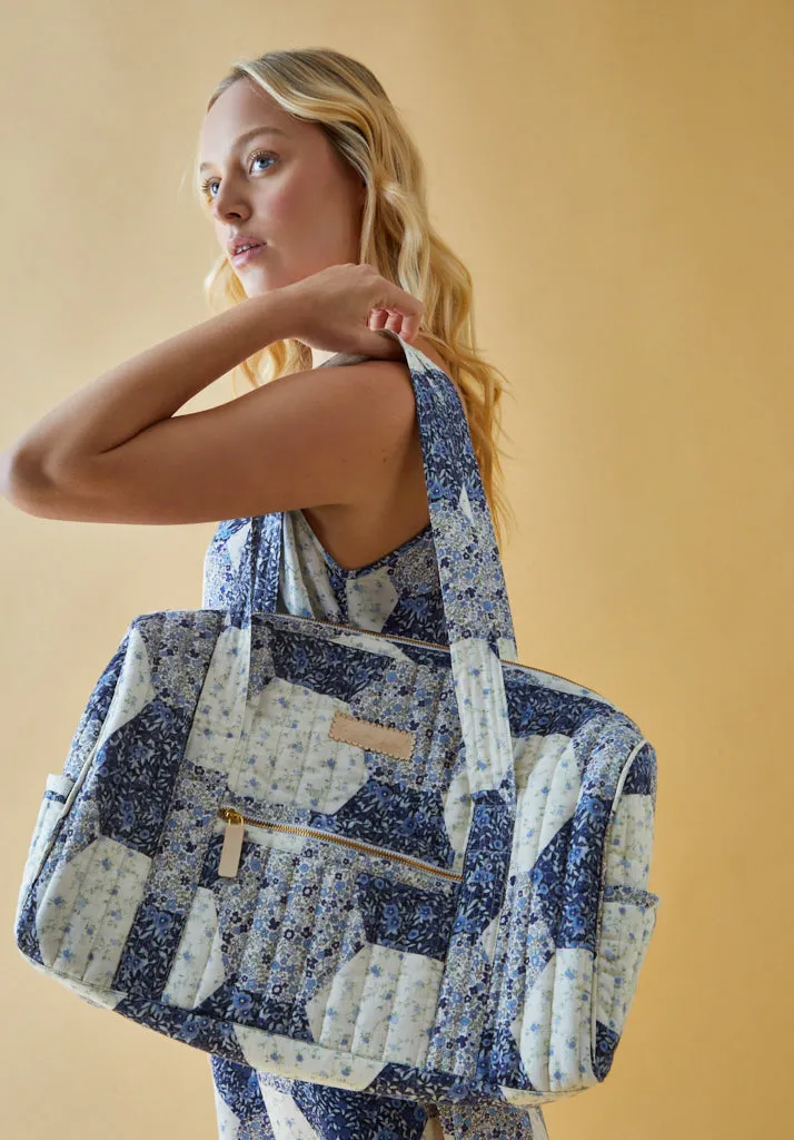 Sia Aster Patchwork Print Overnight Bag In Blue