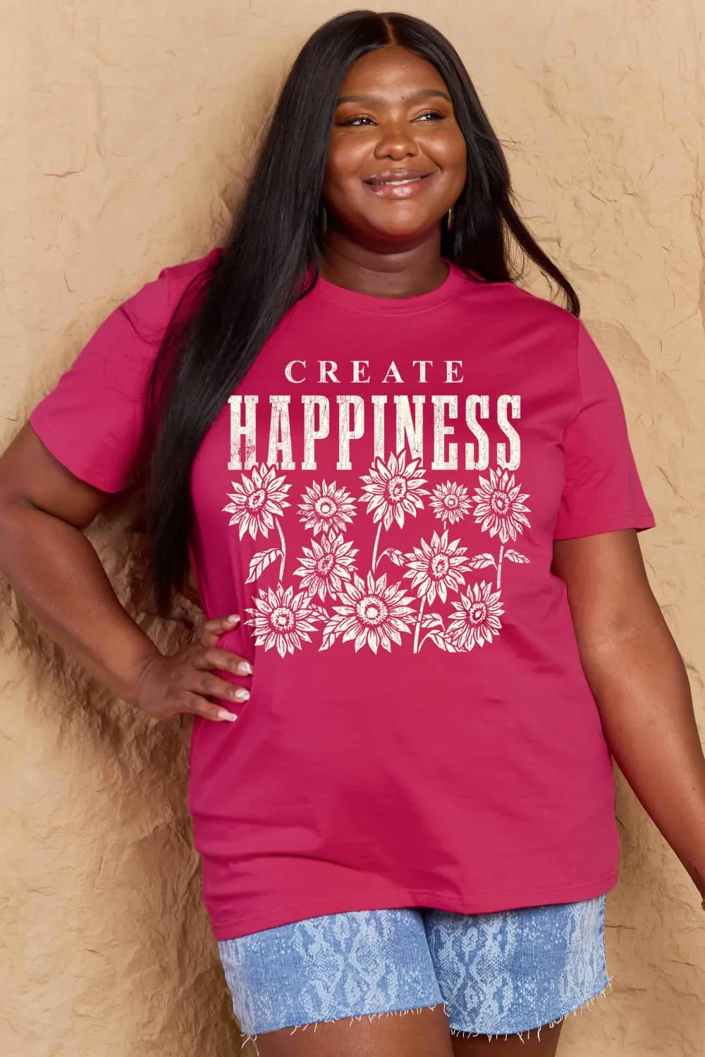 Simply Love Full Size CREATE HAPPINESS Graphic Cotton T-Shirt