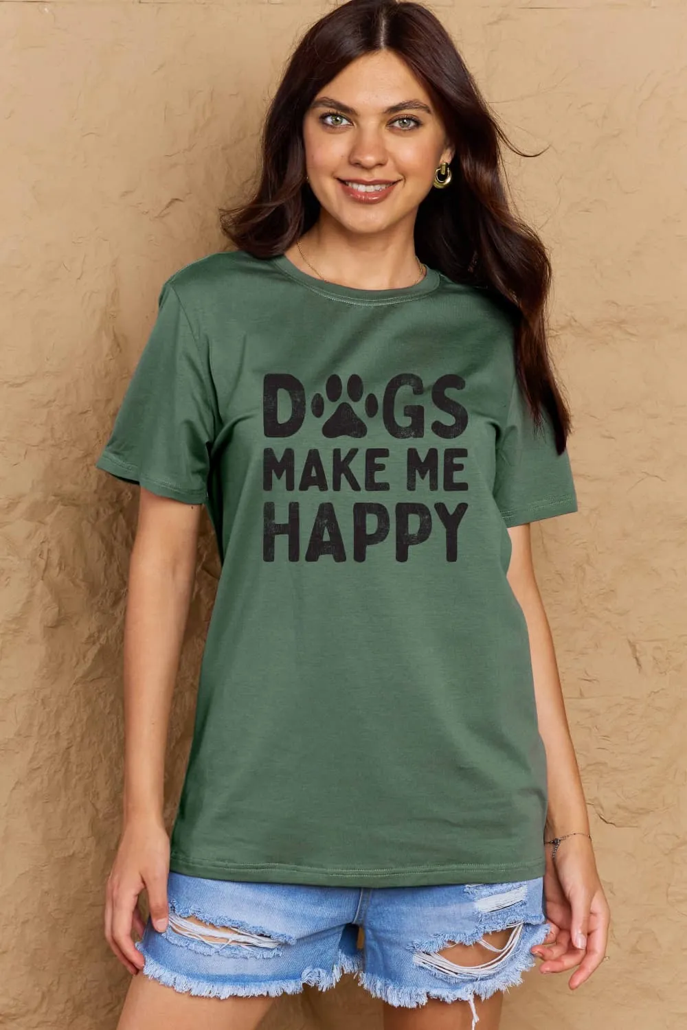 Simply Love Full Size DOGS MAKE ME HAPPY Graphic Cotton T-Shirt