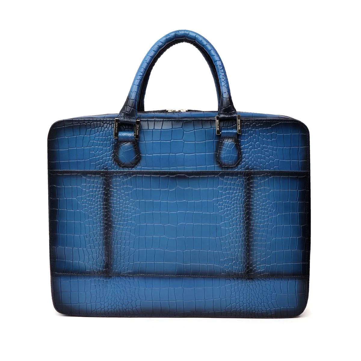 Sky Blue Office Briefcase in Deep Cut Croco Leather