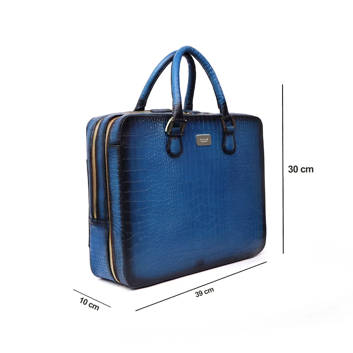 Sky Blue Office Briefcase in Deep Cut Croco Leather