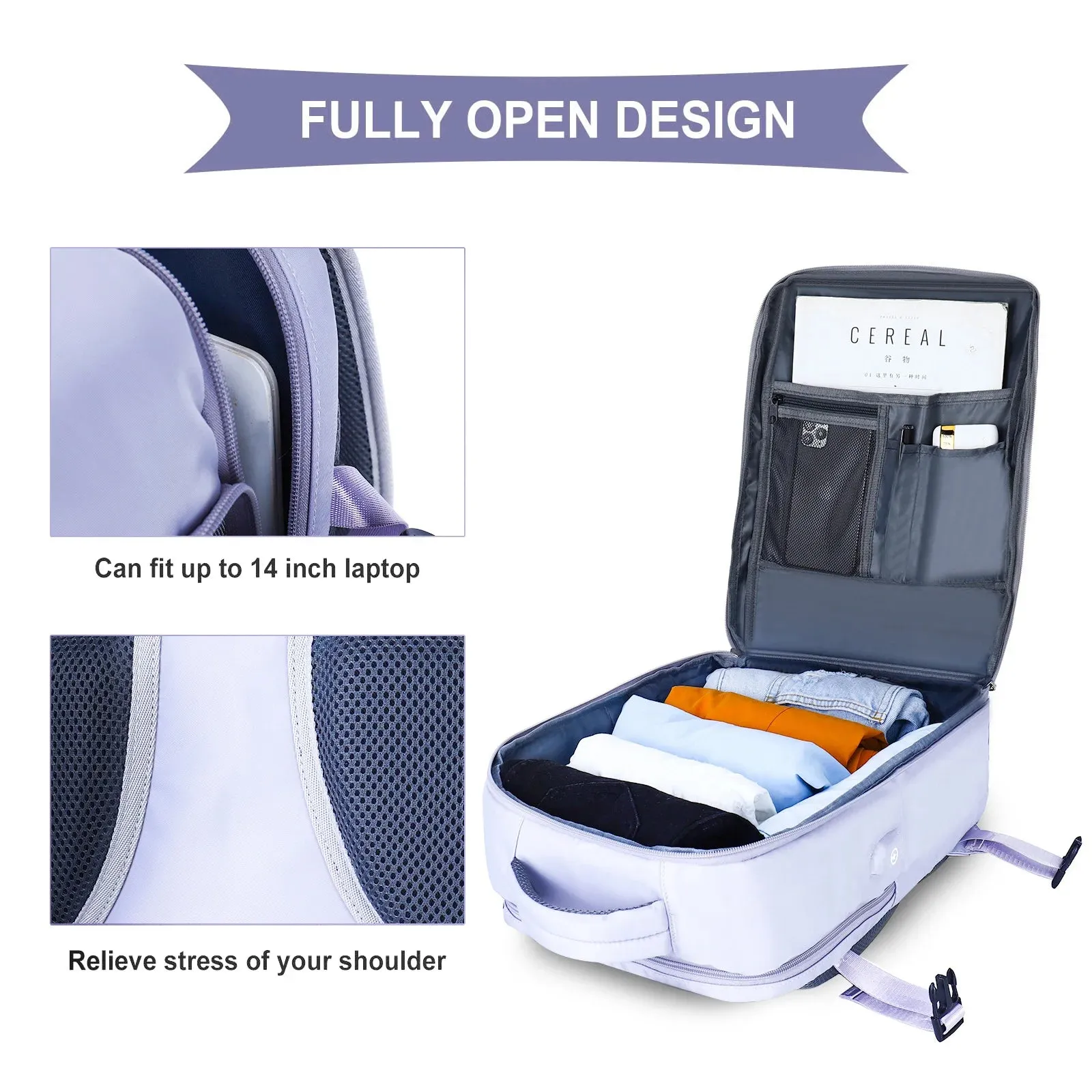 Sleek Lavender Multi-Function Travel Backpack