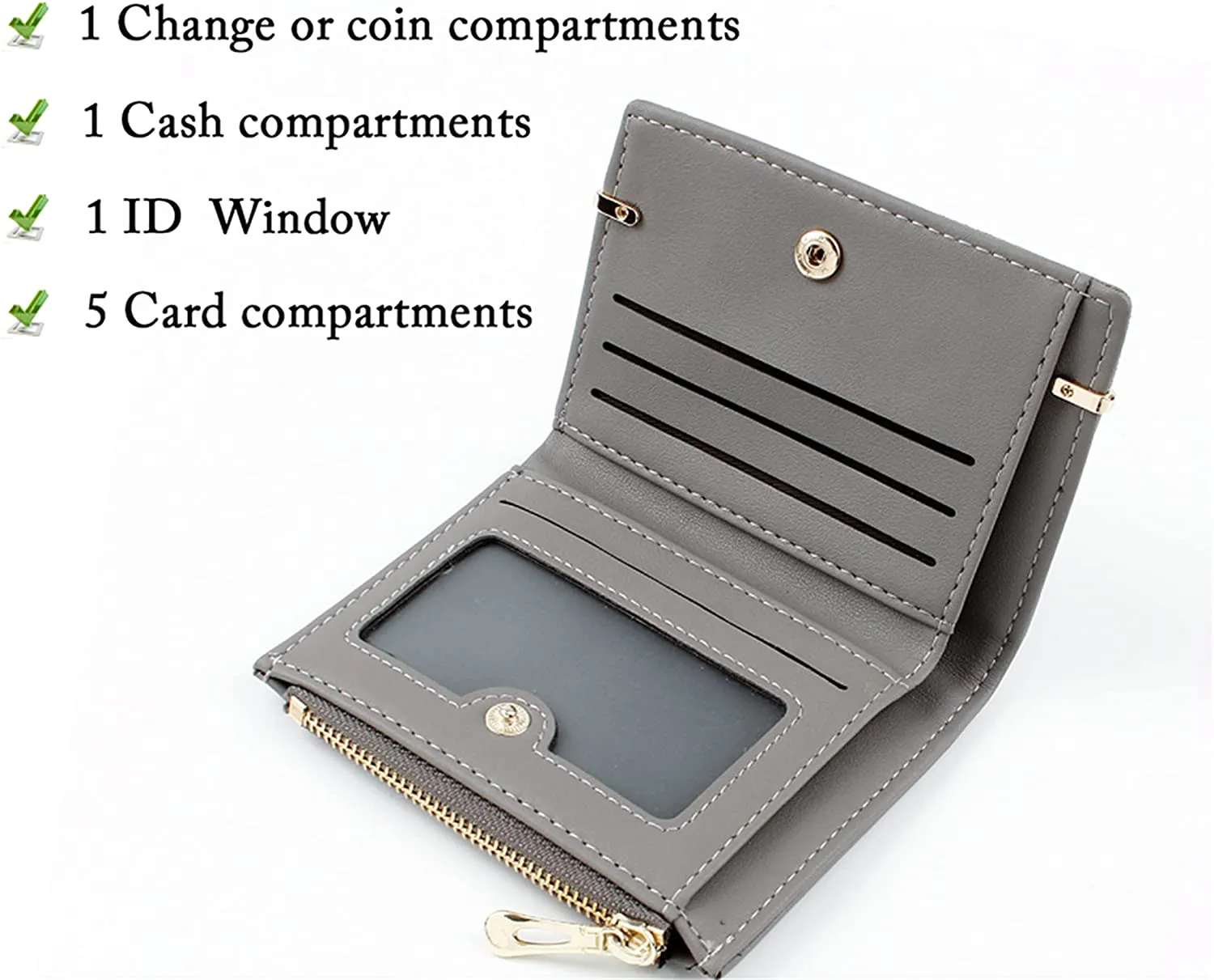 Small Wallets for Women Bifold Leather Short Wallet Lady Mini Purse Card Case Holder with ID Window (A-Gray)