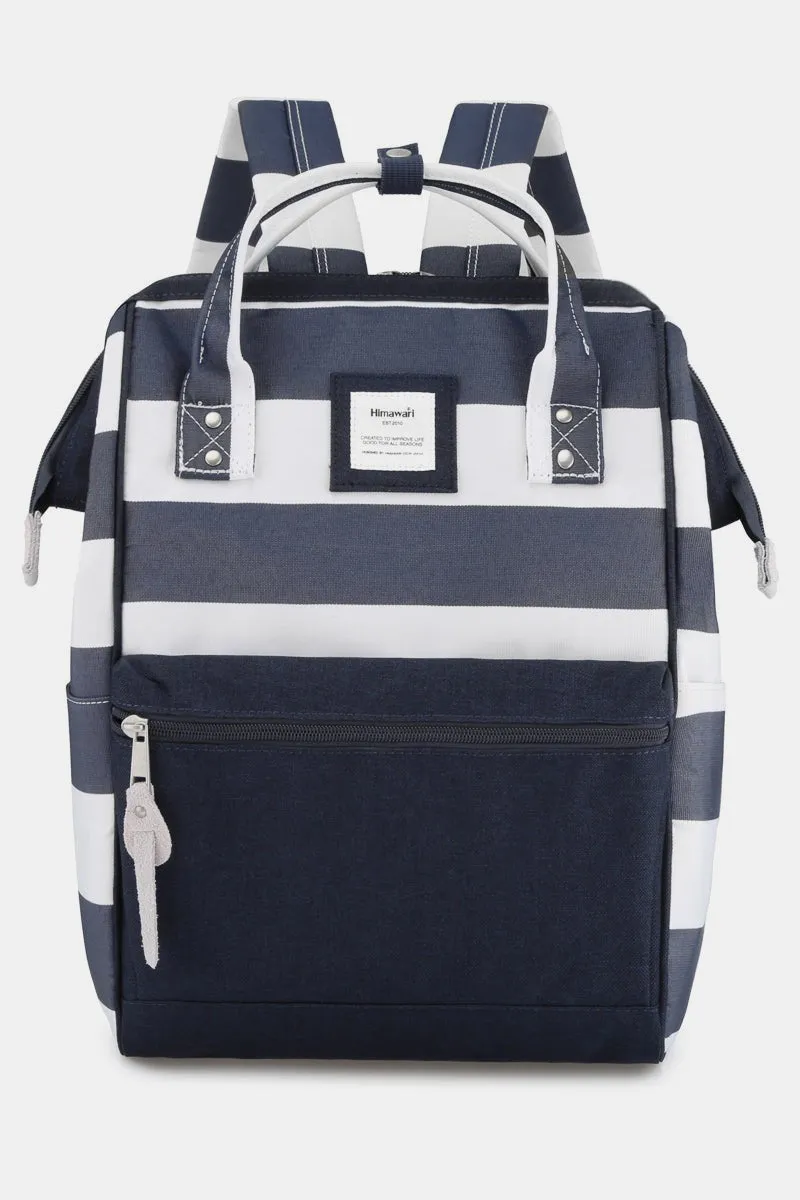 Striped Waterproof Nylon Backpack Bag with Side Pockets