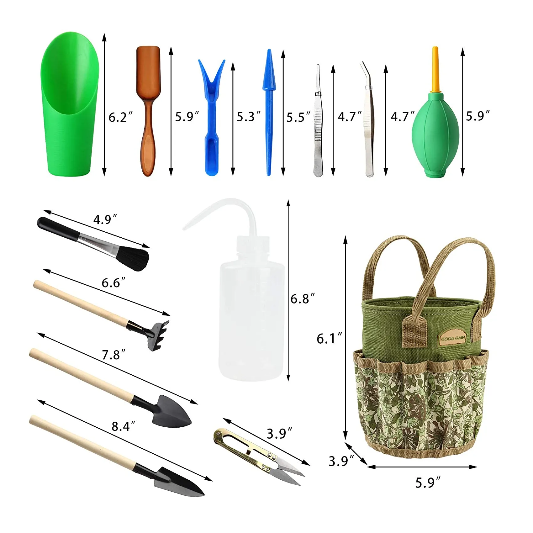 Succulent Tools Kit with Organizer Bag | Style Honeysuck With Mat | 15 Pieces