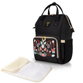 Sunveno Diaper Bag with Changing Mat (Black Embroidery)