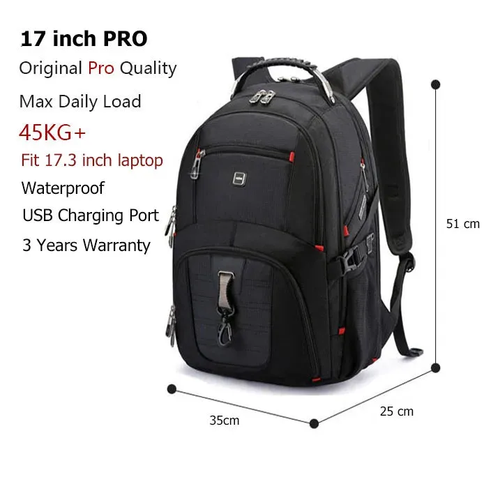 Swiss-Multifunctional 15-17 Inch Laptop Backpack - Durable, Twenty Pockets, tear & water-resistant design with USB Charging Port Rucksack, Bag Suitable for Travel, students or Work - Excellent Gift for all