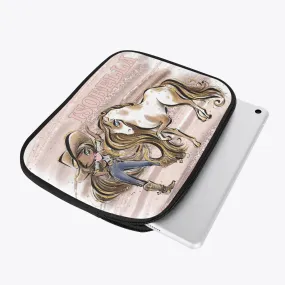 Tablet Sleeve - Howdy, Cowgirl and Horse, Brunette Hair, Olive Skin, Blue Eyes