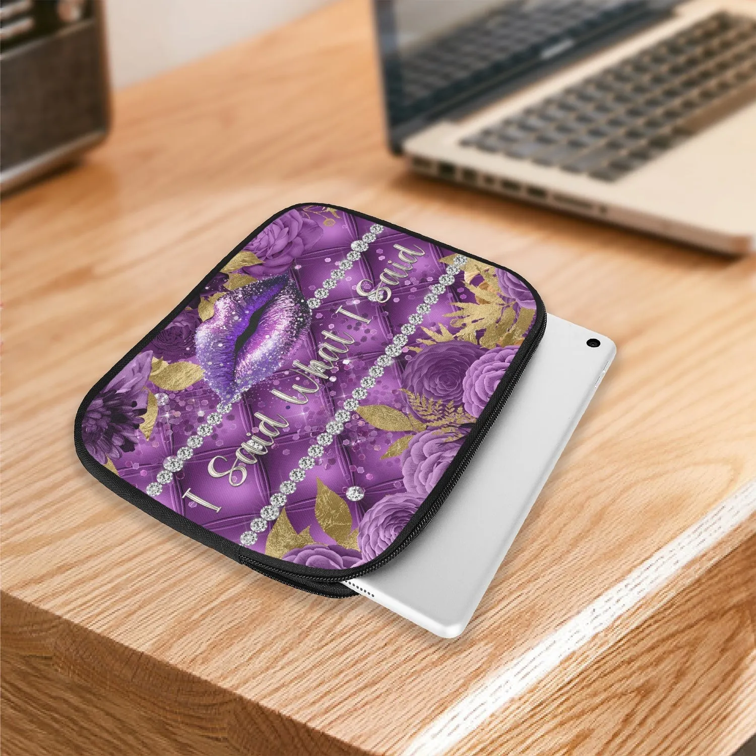 Tablet Sleeve - Purple Floral - Lips - I Said What I Said