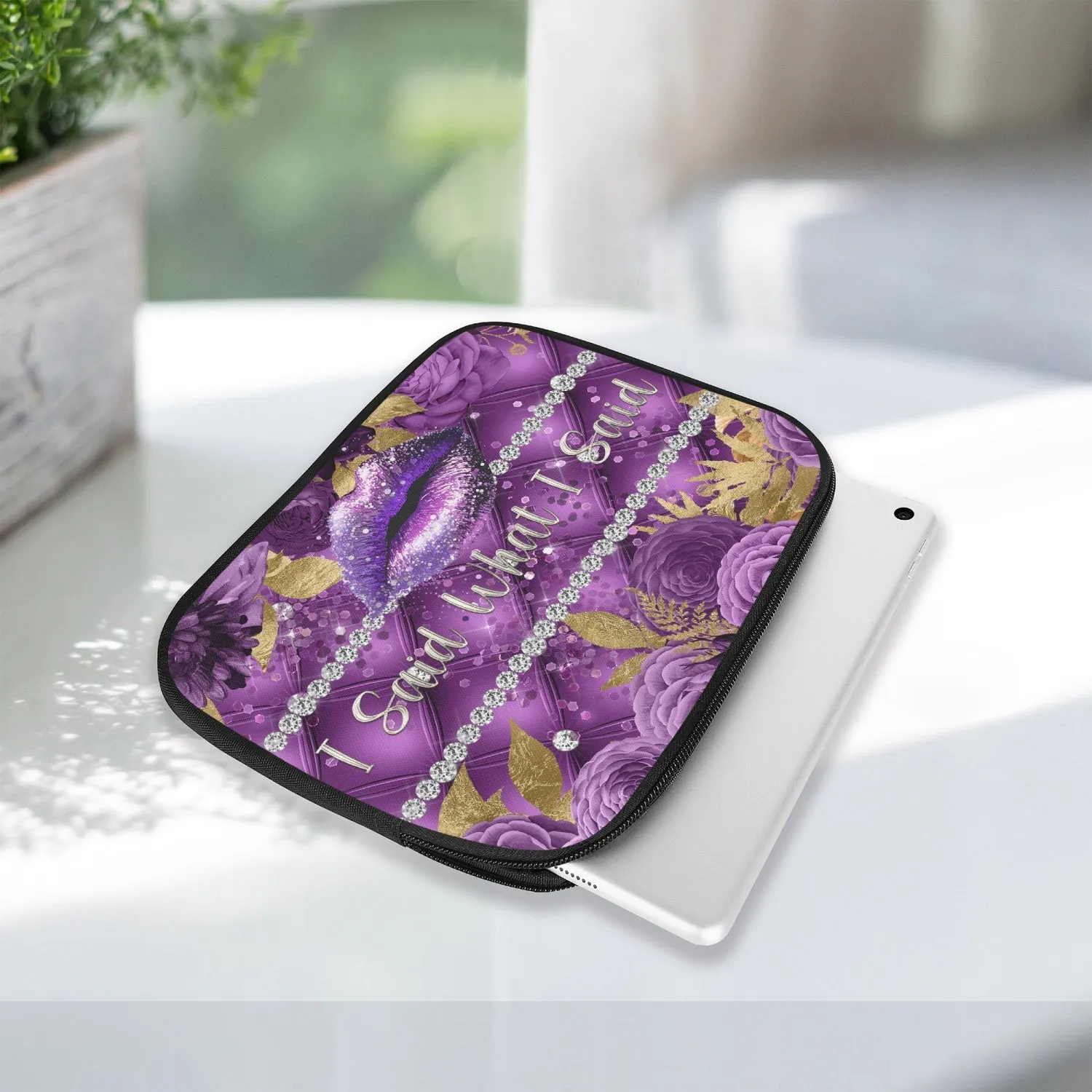 Tablet Sleeve - Purple Floral - Lips - I Said What I Said