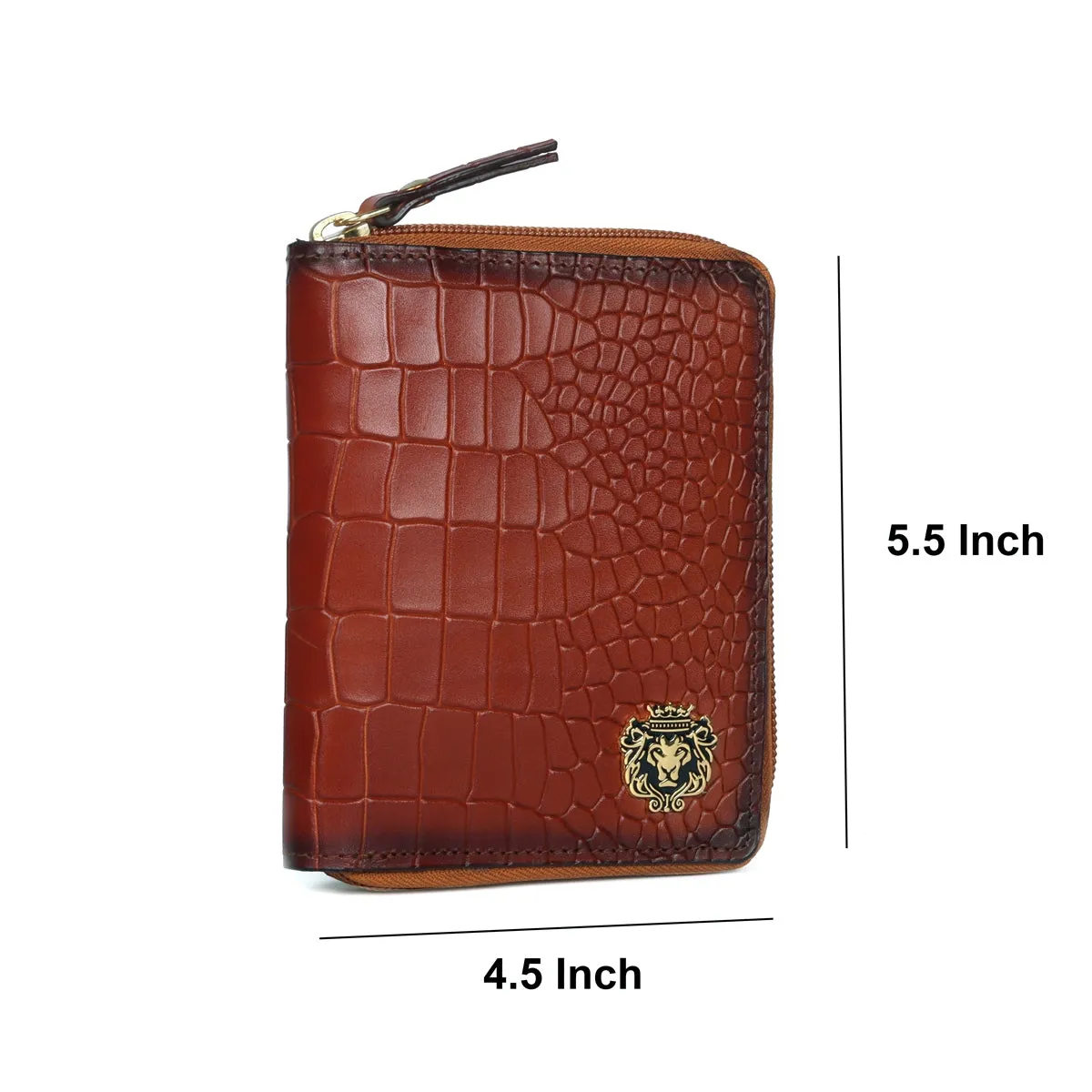 Tan Deep Cut Croco Print Leather Passport Holder || Card Holder || Wallet