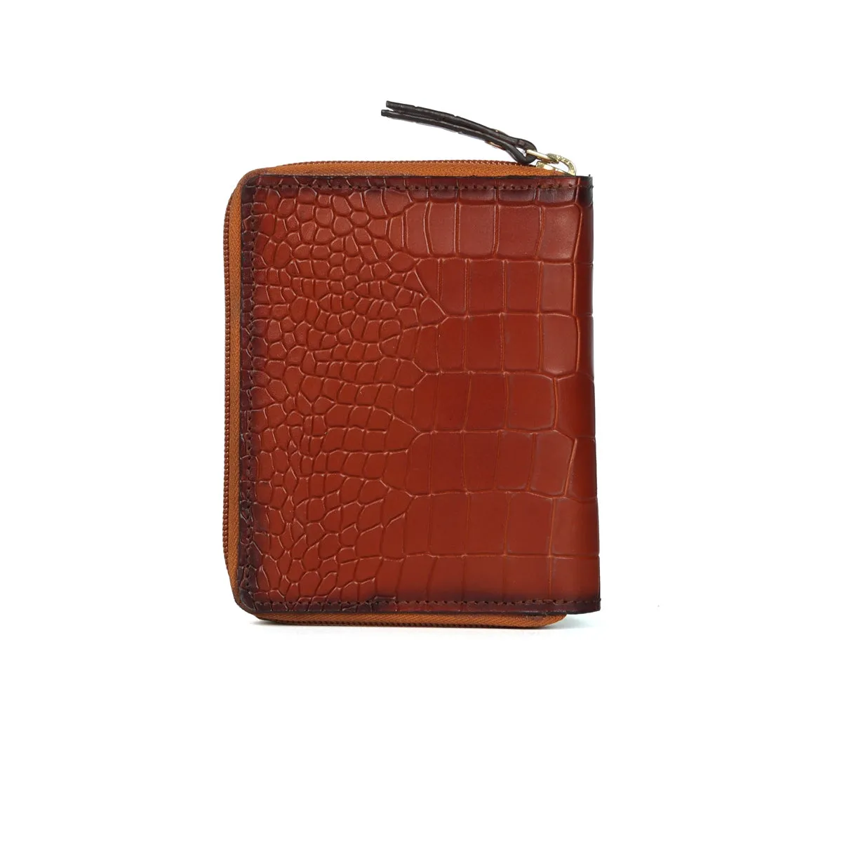 Tan Deep Cut Croco Print Leather Passport Holder || Card Holder || Wallet