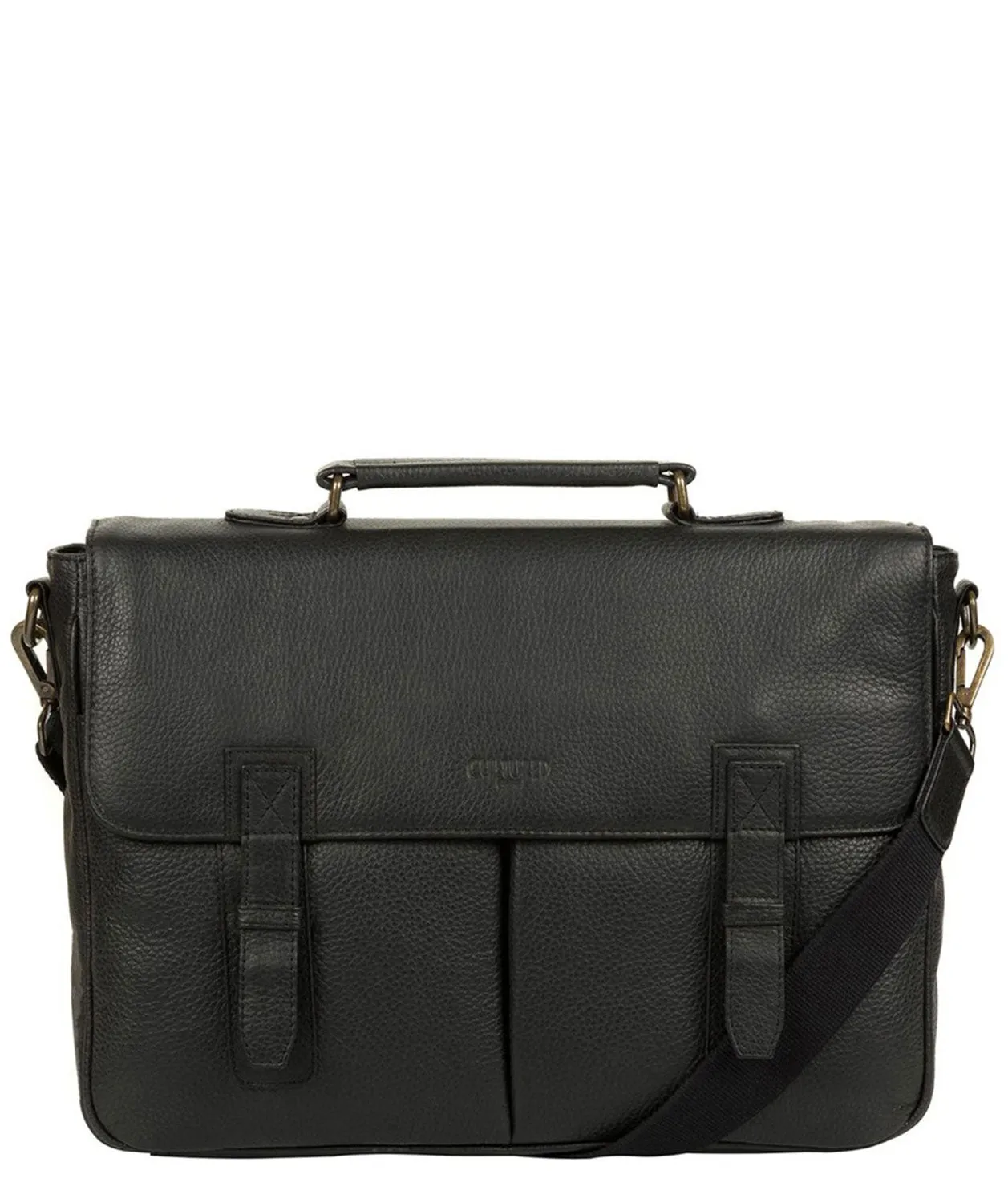 'Task' Black Leather 14-Inch Laptop Briefcase