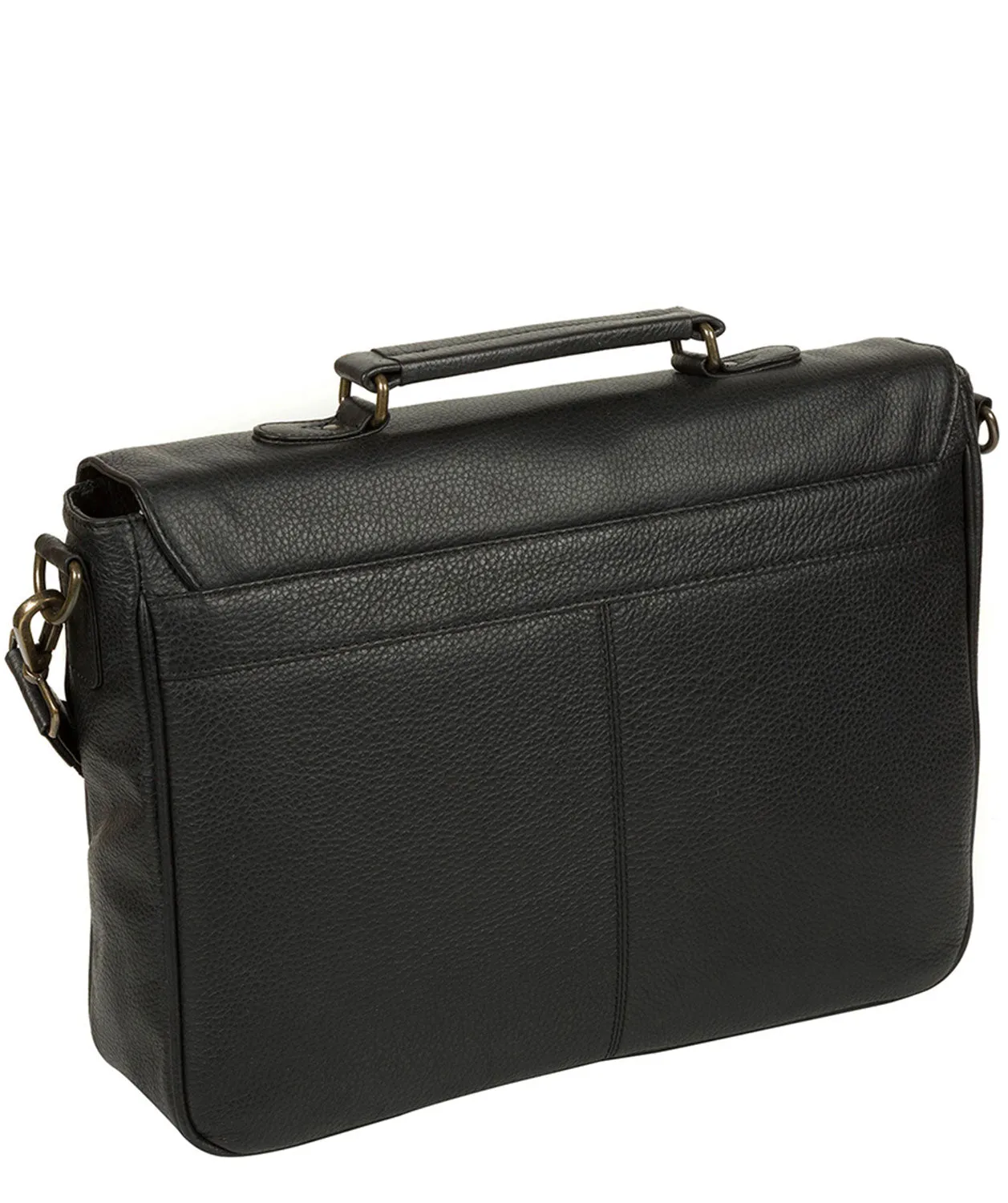 'Task' Black Leather 14-Inch Laptop Briefcase