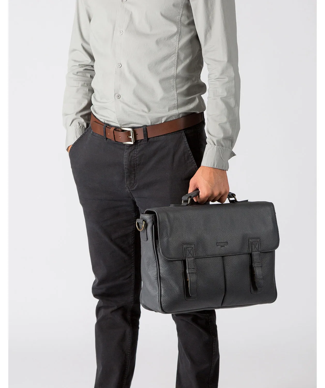 Task' Cool Grey Leather 14-Inch Laptop Briefcase