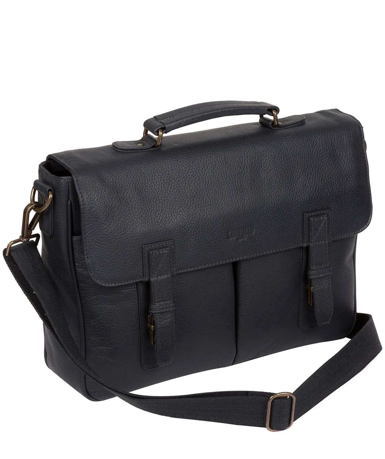 'Task' Navy Leather 14-Inch Laptop Briefcase