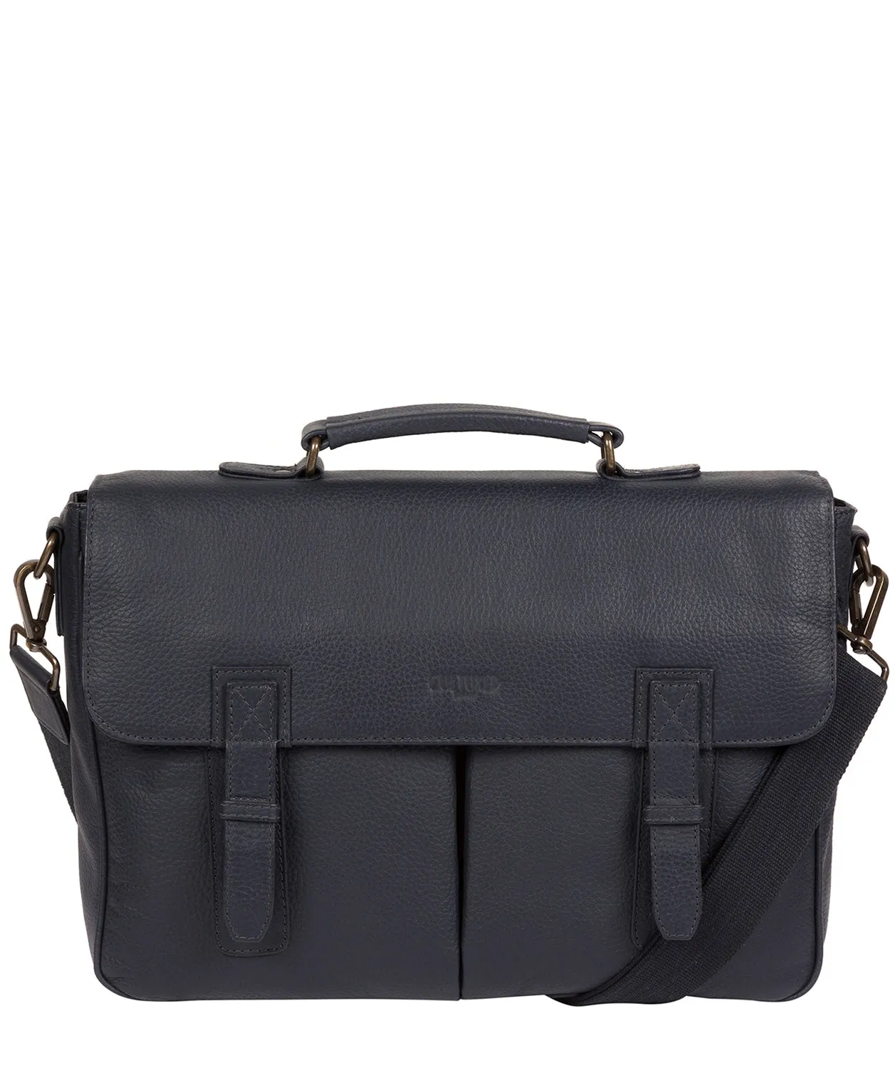 'Task' Navy Leather 14-Inch Laptop Briefcase