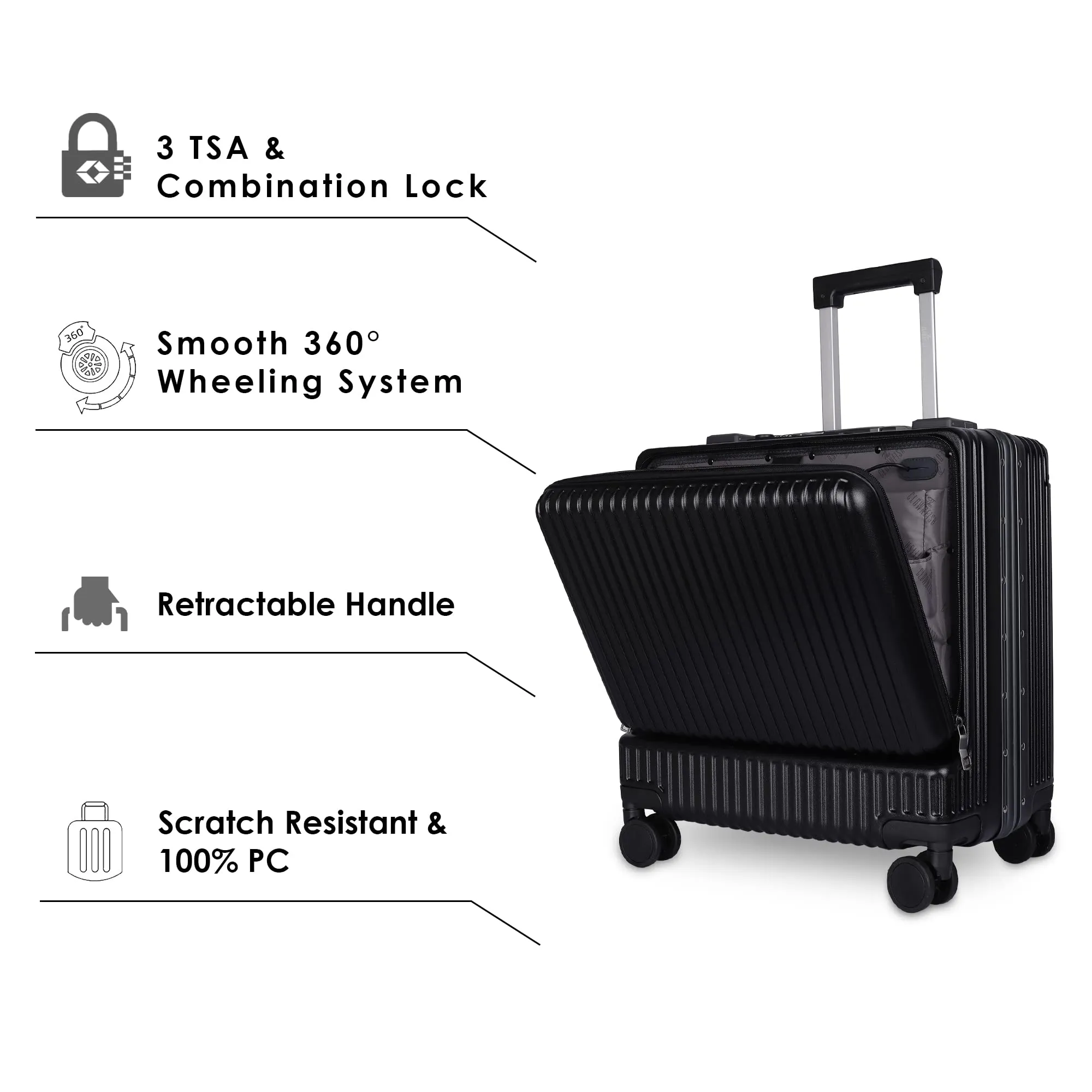 THE CLOWNFISH Jetsetter Series Carry-On Luggage Polycarbonate Hard Case Suitcase Eight Spinner Wheel 14 Inch Laptop Trolley Bag With Tsa Lock & Usb Charging Port-Dark Grey (47 Centimeters-18.5 Inch)