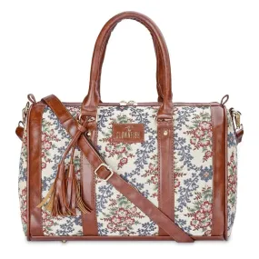 THE CLOWNFISH Lorna Tapestry Fabric & Faux Leather Handbag Sling Bag for Women Office Bag Ladies Shoulder Bag Tote For Women College Girls (Pink-Floral)