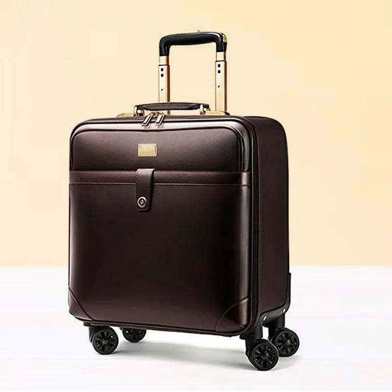 THE CLOWNFISH Luxury Cabin Luggage Suitcase | Trolley Bag | Faux Leather Cabin Bag for Travel | Small Size Soft Case Overnighter Travel Bag | Brown Laptop Trolley Bag