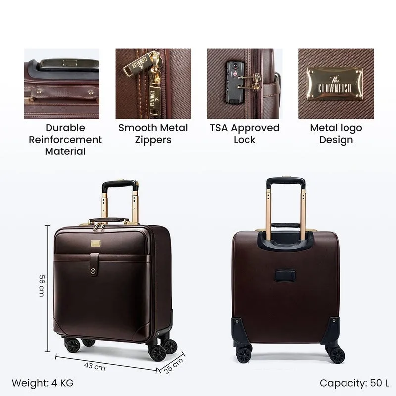 THE CLOWNFISH Luxury Cabin Luggage Suitcase | Trolley Bag | Faux Leather Cabin Bag for Travel | Small Size Soft Case Overnighter Travel Bag | Brown Laptop Trolley Bag