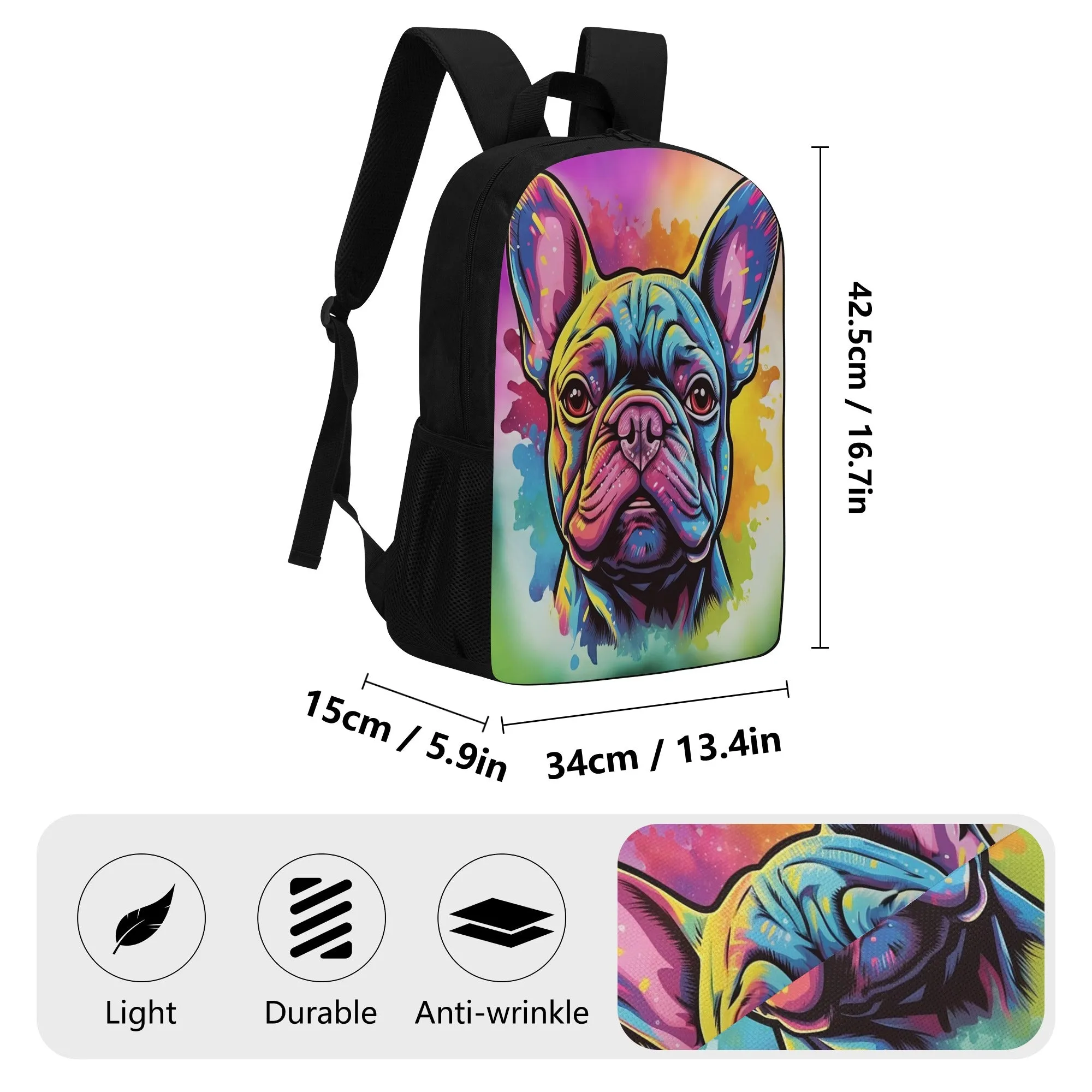 The Frenchie Face - 17 Inch Laptop Backpack