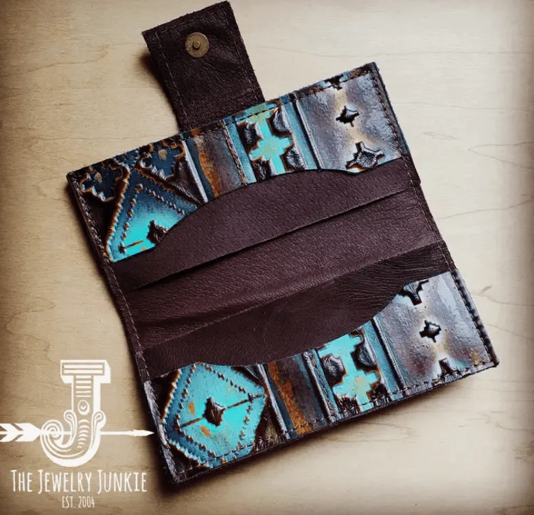 The Jewelry Junkie Embossed Leather Wallet in Blue Navajo w/ Snap 302f