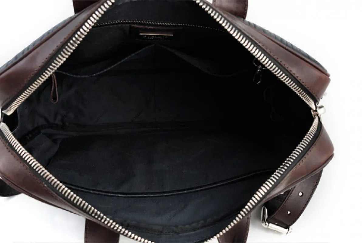 The Treviso Buffalo Leather Briefcase - Onyx with Walnut