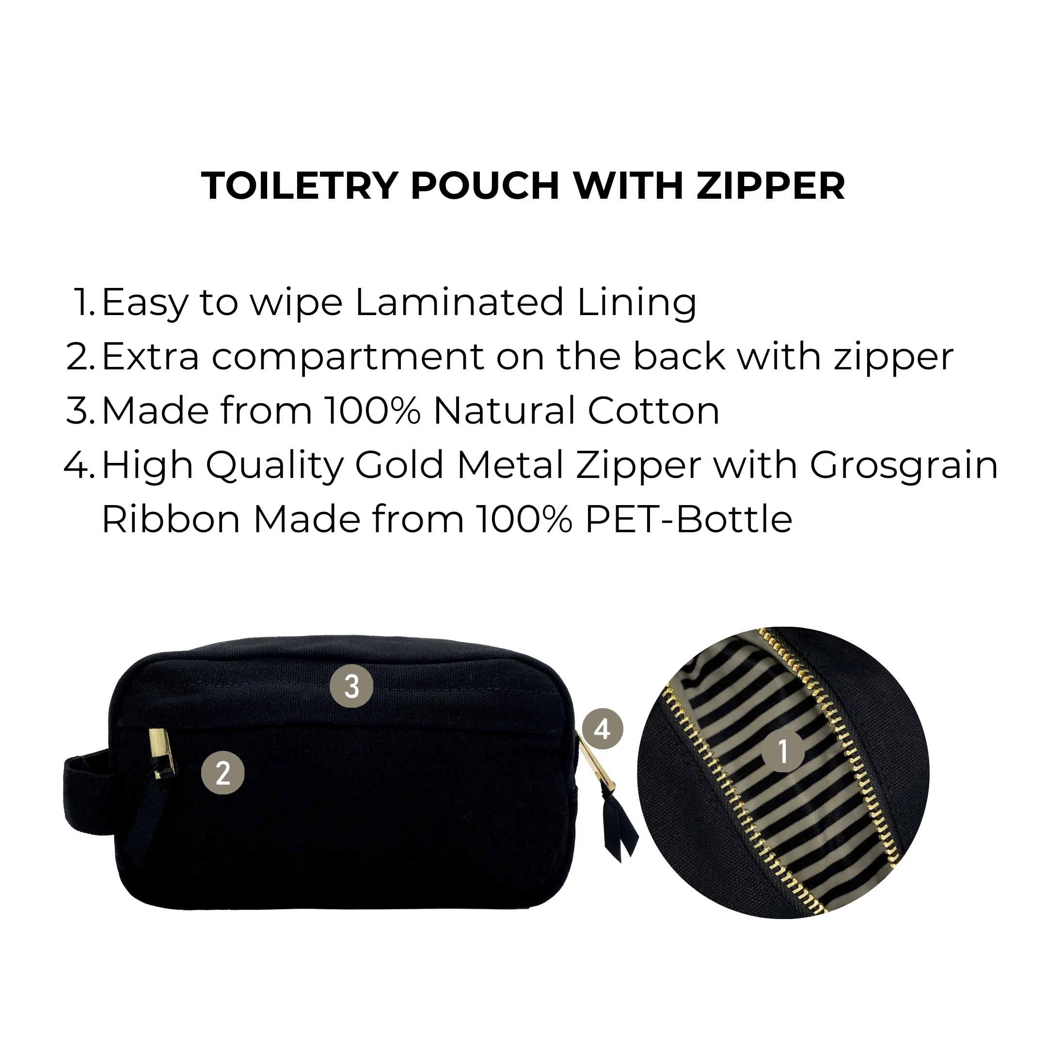 Toiletry Pouch with Zipper, Black