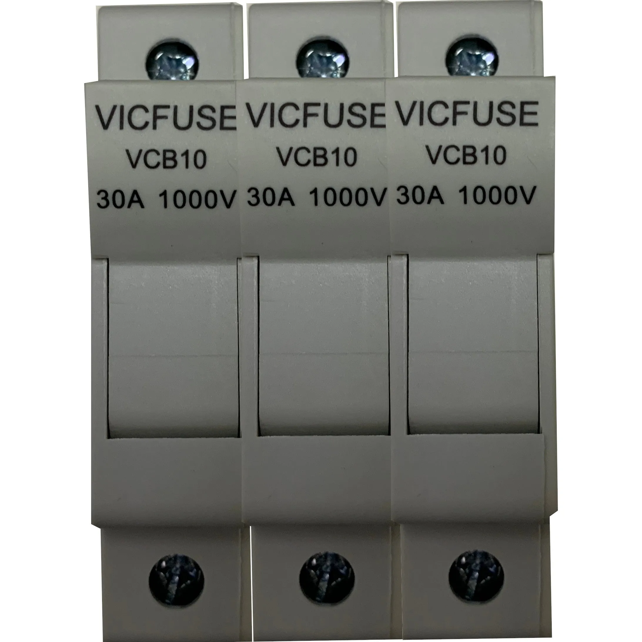 VCB10-30 3P 1000V, DIN Rail Mount Fuse Holder Three Pole for 10.,3 x 38mm, 1000VDC Solar gPV Fuse