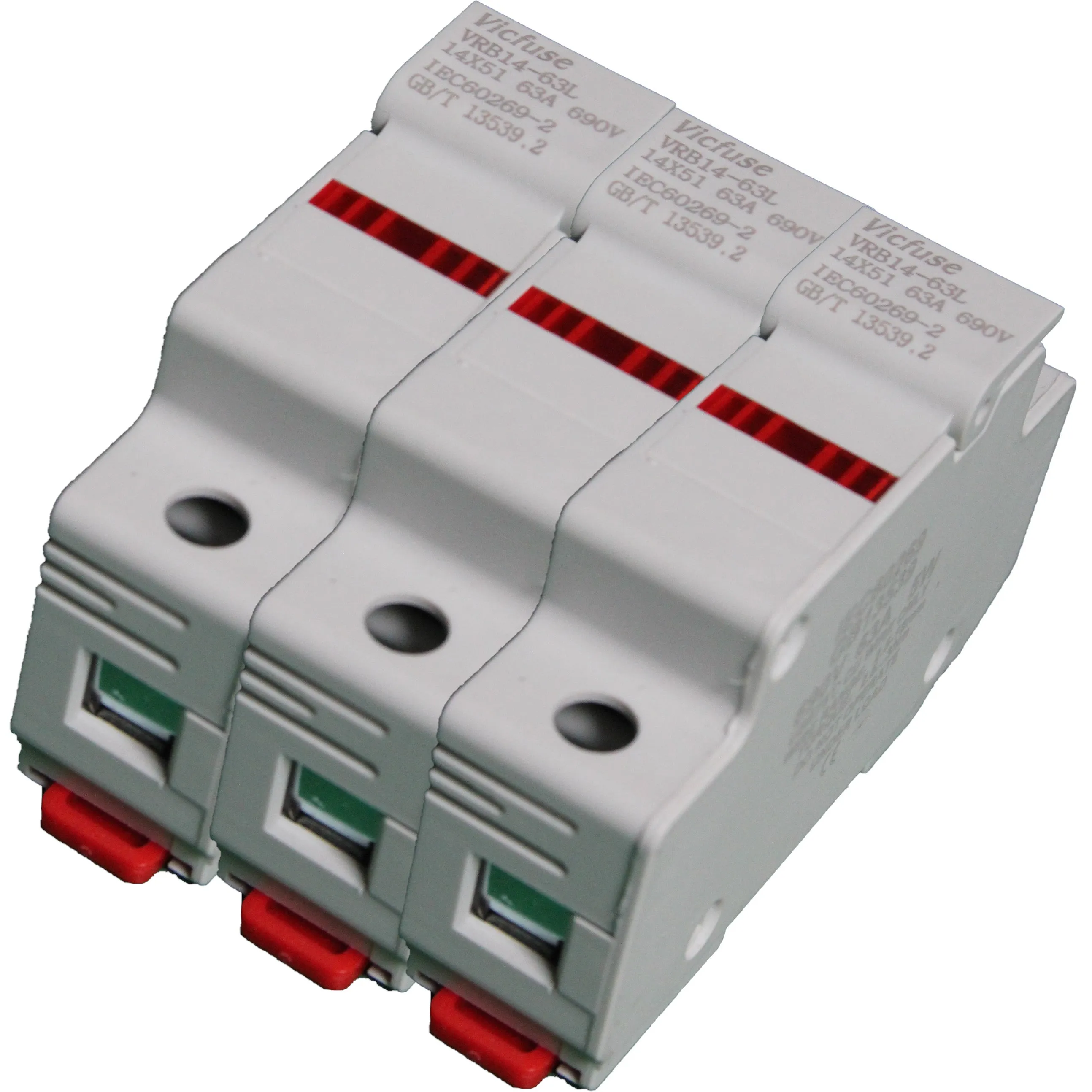 VCB10-30 3P 1000V, DIN Rail Mount Fuse Holder Three Pole for 10.,3 x 38mm, 1000VDC Solar gPV Fuse