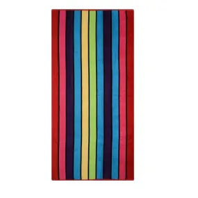 Velour Striped Beach Towel Crimson Skyline