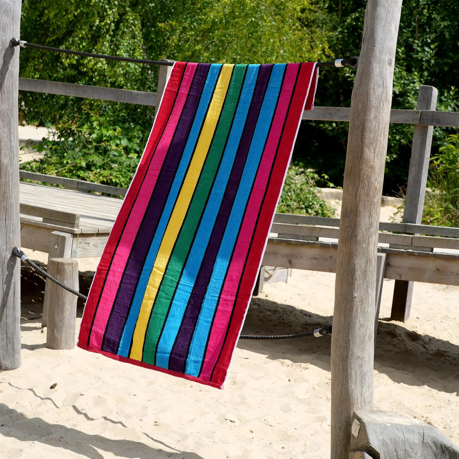 Velour Striped Beach Towel Crimson Skyline