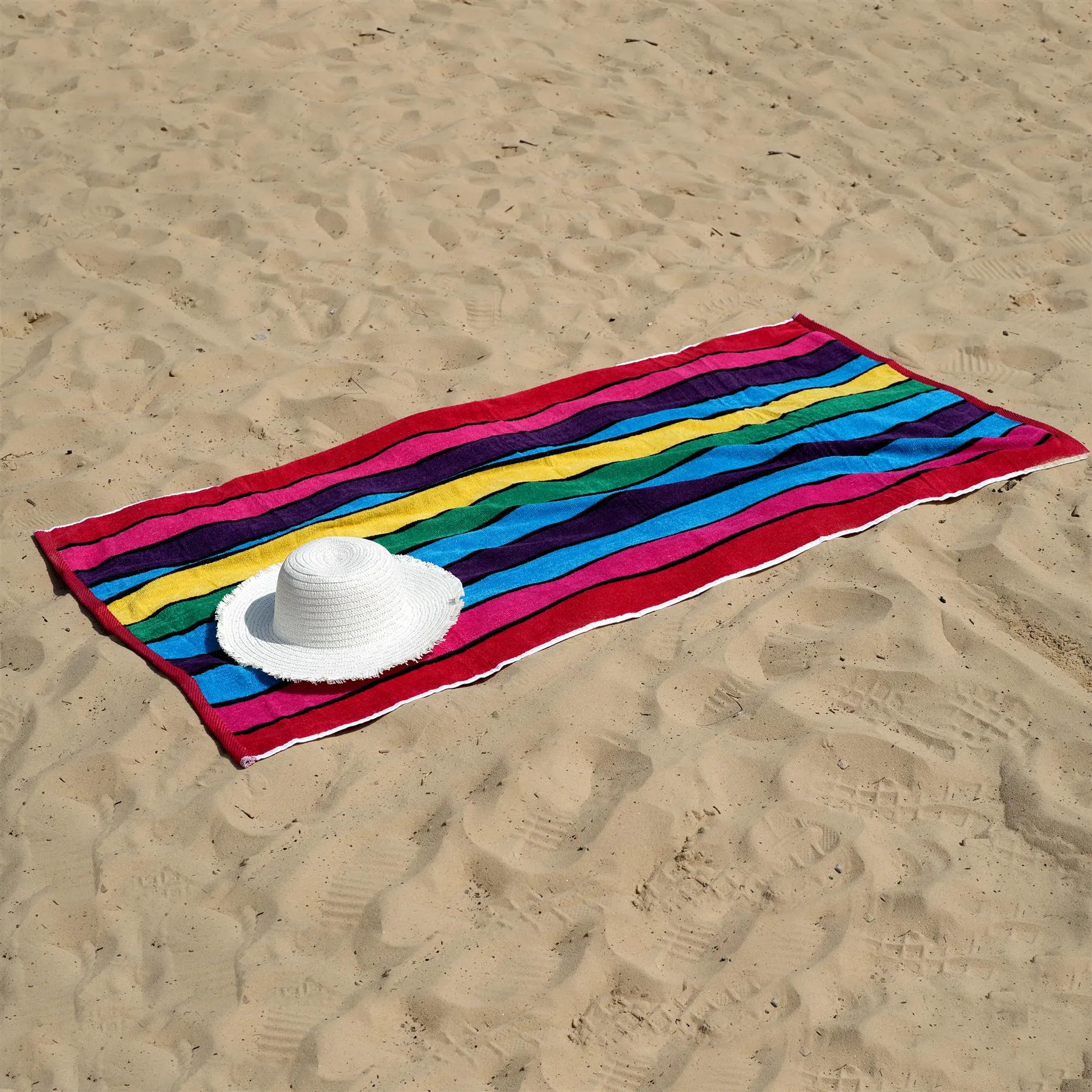 Velour Striped Beach Towel Crimson Skyline